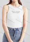 Wholesale Women's Casual Plain Letter Crew Neck Tank Top B466# - Liuhuamall