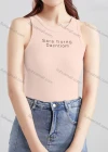 Wholesale Women's Casual Plain Letter Crew Neck Tank Top B466# - Liuhuamall