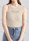 Wholesale Women's Casual Plain Letter Crew Neck Tank Top B466# - Liuhuamall