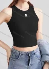 Wholesale Women's Casual Plain Letter Crew Neck Crop Tank Top B581# - Liuhuamall