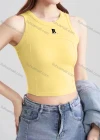 Wholesale Women's Casual Plain Letter Crew Neck Crop Tank Top B581# - Liuhuamall