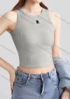Wholesale Women's Casual Plain Letter Crew Neck Crop Tank Top B581# - Liuhuamall