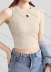 Wholesale Women's Casual Plain Letter Crew Neck Crop Tank Top B581# - Liuhuamall