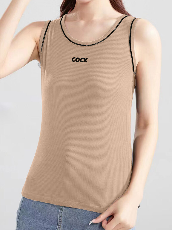 Women's Casual Plain Letter Scoop Neck Tank Top B725#, Clothing Wholesale Market -LIUHUA, WOMEN, Blouses-Shirts