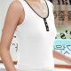 Women's Casual Plain Button Decor Letter Scoop Neck Tank Top W013# White Clothing Wholesale Market -LIUHUA