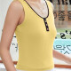 Women's Casual Plain Button Decor Letter Scoop Neck Tank Top W013# Yellow Clothing Wholesale Market -LIUHUA