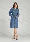 Wholesale Women's Casual Collared Lace Up Shirt Sleeve Denim Shirt Dress - Liuhuamall