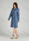 Wholesale Women's Casual Collared Lace Up Shirt Sleeve Denim Shirt Dress - Liuhuamall