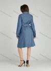 Wholesale Women's Casual Collared Lace Up Shirt Sleeve Denim Shirt Dress - Liuhuamall