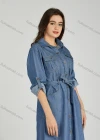Wholesale Women's Casual Collared Lace Up Shirt Sleeve Denim Shirt Dress - Liuhuamall