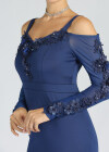 Wholesale Women's Elegant Cold Shoulder Plain 3D Floral Zip Back Rhinestone Mermaid Evening Dress - Liuhuamall
