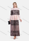 Wholesale Women's Elegant A-Line Long Sleeve Mesh Lace Mandarin Collar Maxi Dress - Liuhuamall