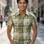 Wholesale In Stock Men's Slim Fit Short Sleeve Plaid Watercolor - Pattern Casual Business Shirt preview