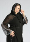 Wholesale Women's Elegant Bell Sleeve Belted Sequin Translucent Cover Up Cardigan With Scarf - Liuhuamall