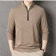 Wholesale Men's Casual Plain Stand Collar Quarter Zip Long Sleeve Henley Shirt C-31# Coffee Clothing Wholesale Market Liuhua