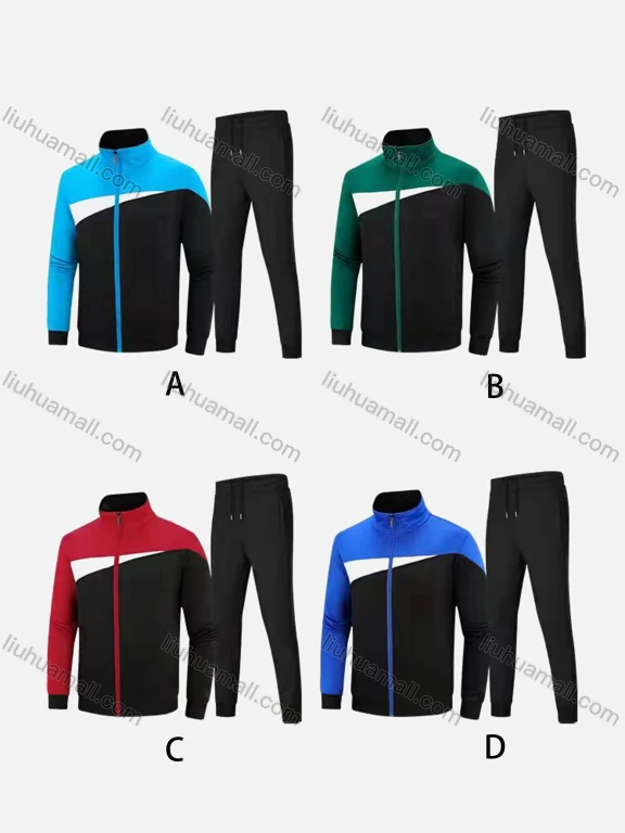 Wholesale Men's Athletic Workout Splicing Colorblock Stand Neck Zip Jacket & Elastic Waist Ankle Length Joggers 2 Piece Set 8088#