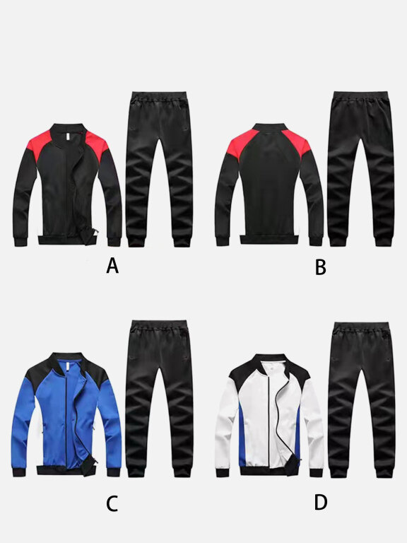 Men's Athletic Workout Splicing Colorblock Stand Neck Zip Jacket & Elastic Waist Ankle Length Joggers 2 Piece Set 8868#, Clothing Wholesale Market -LIUHUA, MEN, Active-Outdoor