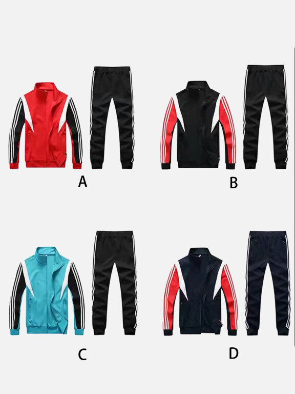 Men's Athletic Workout Splicing Colorblock Stand Neck Zip Jacket & Elastic Waist Ankle Length Joggers 2 Piece Set 9905#, Clothing Wholesale Market -LIUHUA, MEN, Sportswear