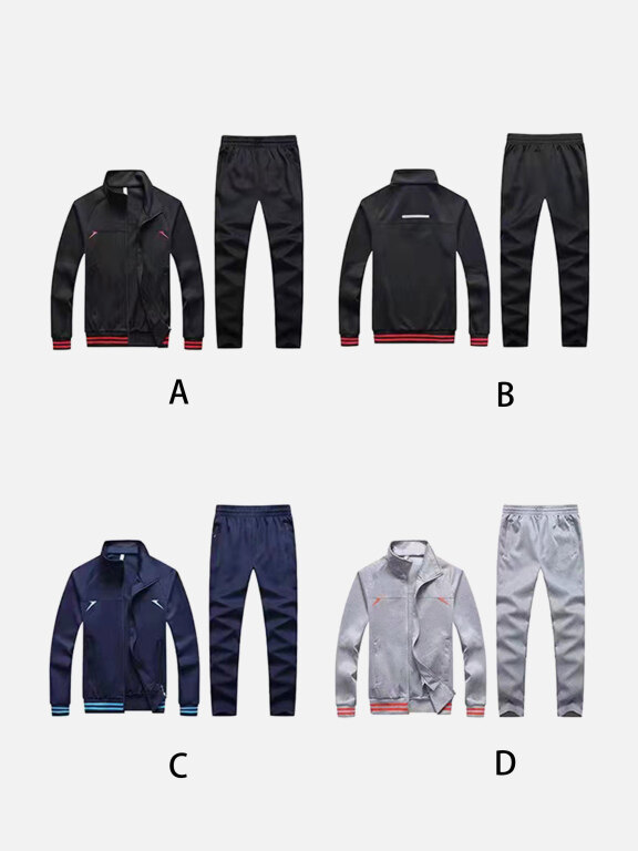 Men's Athletic Workout Striped Stand Neck Zip Jacket & Elastic Waist Ankle Length Joggers 2 Piece Set 9973#, Clothing Wholesale Market -LIUHUA, MEN, Sportswear