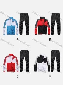 Wholesale Men's Athletic Workout Splicing Colorblock Stand Neck Zip Jacket & Elastic Waist Ankle Length Joggers 2 Piece Set 9977#, LIUHUA CLOTHING WHOLESALE