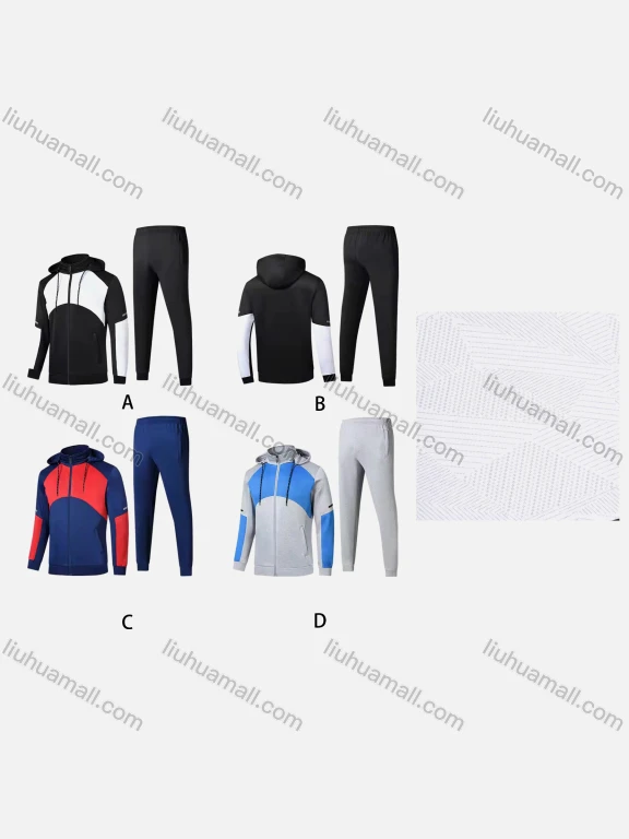 Wholesale Men's Athletic Workout Colorblock Drawstring Zip Hoodie & Elastic Waist Ankle Length Joggers 2 Piece Set 32372#