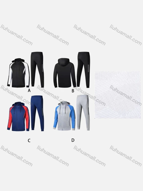 Wholesale Men's Athletic Workout Colorblock Drawstring Zip Hoodie & Elastic Waist Ankle Length Joggers 2 Piece Set 32373#