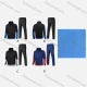 Wholesale Men's Athletic Workout Splicing Colorblock Stand Neck Zip Jacket & Elastic Waist Ankle Length Jogger 2 Piece Set 32377# Black & Blue Clothing Wholesale Market Liuhua