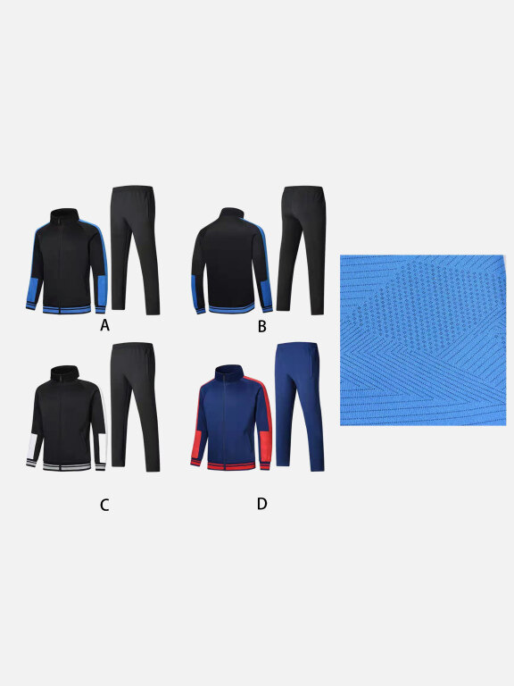 Men's Athletic Workout Splicing Colorblock Stand Neck Zip Jacket & Elastic Waist Ankle Length Jogger 2 Piece Set 32377#, Clothing Wholesale Market -LIUHUA, MEN, Sportswear