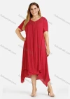 Wholesale Women's Plain Linen Short Sleeve Hanky Hem Midi Dress - Liuhuamall