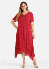 Wholesale Women's Plain Linen Short Sleeve Hanky Hem Midi Dress - Liuhuamall