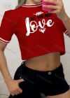 Wholesale Women's Casual Crew Neck Short Sleeve Letter Crop Top - Liuhuamall