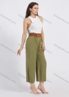 Wholesale Women's Casual Cotton Plain Loose Fit Cropped Wide Leg Pant With Belt - Liuhuamall