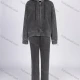 Wholesale Women's Athletic 100%Cotton Plain Long Sleeve Hoodie Zipper Drawstring Wash Jacket & Pant 2 Piece Set Black Clothing Wholesale Market Liuhua