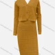 Wholesale Women's Casual Plain Geometric Texture Button Down Long Sleeve V Neck Cardigan & Midi Skirts 2 Piece Set 6# Clothing Wholesale Market Liuhua