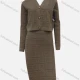 Wholesale Women's Casual Plain Geometric Texture Button Down Long Sleeve V Neck Cardigan & Midi Skirts 2 Piece Set Coffee Clothing Wholesale Market Liuhua