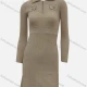 Wholesale Women's Casual Collared Plain Quarter Zip Fake Pocket Metal Decor High Waist Long Sleeve Short Dress Camel Clothing Wholesale Market Liuhua