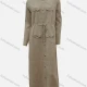 Wholesale Women's Casual Crew Neck Plain Button Decor Fake Pocket Drawstring High Waist Long Sleeve Midi Dress Khaki Clothing Wholesale Market Liuhua