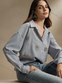 Wholesale Long Sleeve Striped Embroidery, LIUHUA CLOTHING WHOLESALE