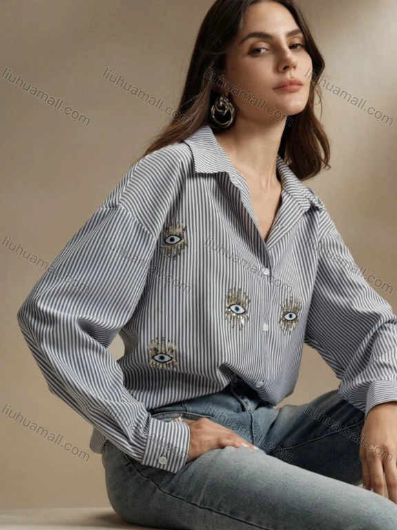 Wholesale Long Sleeve Striped Embroidery
