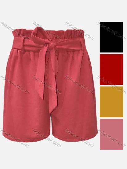 Wholesale Girls Casual Plain Elastic Waist Lace Up Shorts