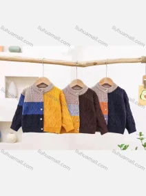 Wholesale Kid's Casual Colorblock Long Sleeve Buttons Down Sweater Cardigan jlt824#, LIUHUA CLOTHING WHOLESALE