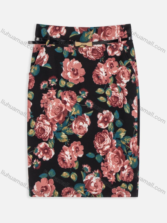 Wholesale Women's Elegant High Waist Floral Print Mini Skirts With Belt