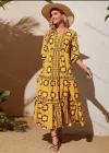 Wholesale Women's Vacation Notched Neck Poet Sleeve Floral Print Ruffle Hem Maxi Dress AY203# - Liuhuamall