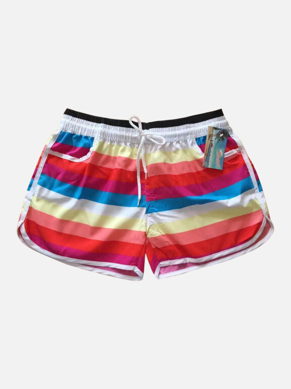 Women's Vacation Stiching Color Pockets Drawstring Beach Shorts, Clothing Wholesale Market -LIUHUA, 