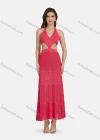 Wholesale Women's Sexy V Neck Cutout High Waist Plain Midi Halter Dress WK0055# - Liuhuamall