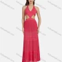 Wholesale Women's Sexy V Neck Cutout High Waist Plain Midi Halter Dress WK0055# preview