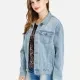 Women's Basics Loose Fit Multiple Pockets Button Down Denim Jacket Light Blue Clothing Wholesale Market -LIUHUA