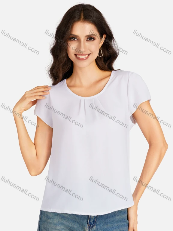 Wholesale Women's Casual Plain Round Neck Short Sleeve Tee