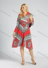 Wholesale Women's Casual Folk Art Print V-Neck A Line Pleated Wrap Dress - Liuhuamall