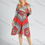 Wholesale Women's Casual Folk Art Print V-Neck A Line Pleated Wrap Dress preview